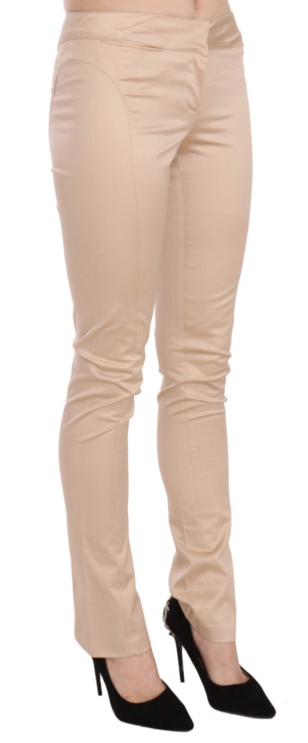 Elegant Cream Low Waist Skinny Trousers