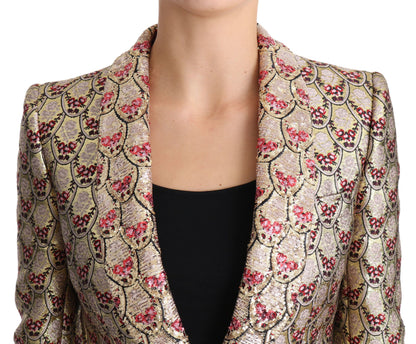 Glittering Gold Floral Sequined Blazer Jacket