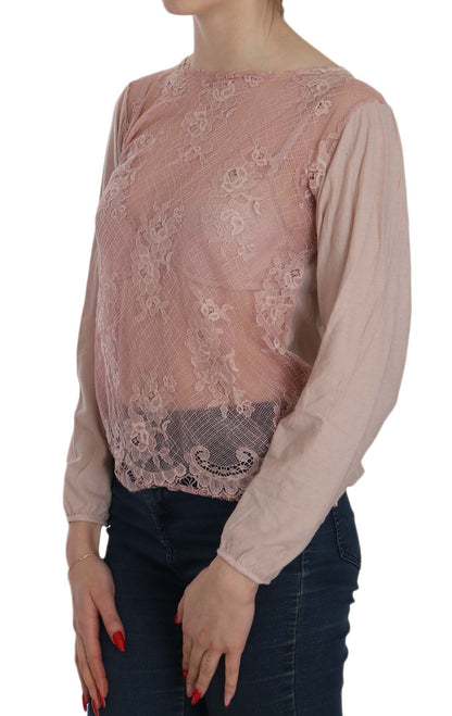 Elegant Pink Lace Boat Neck Blouse