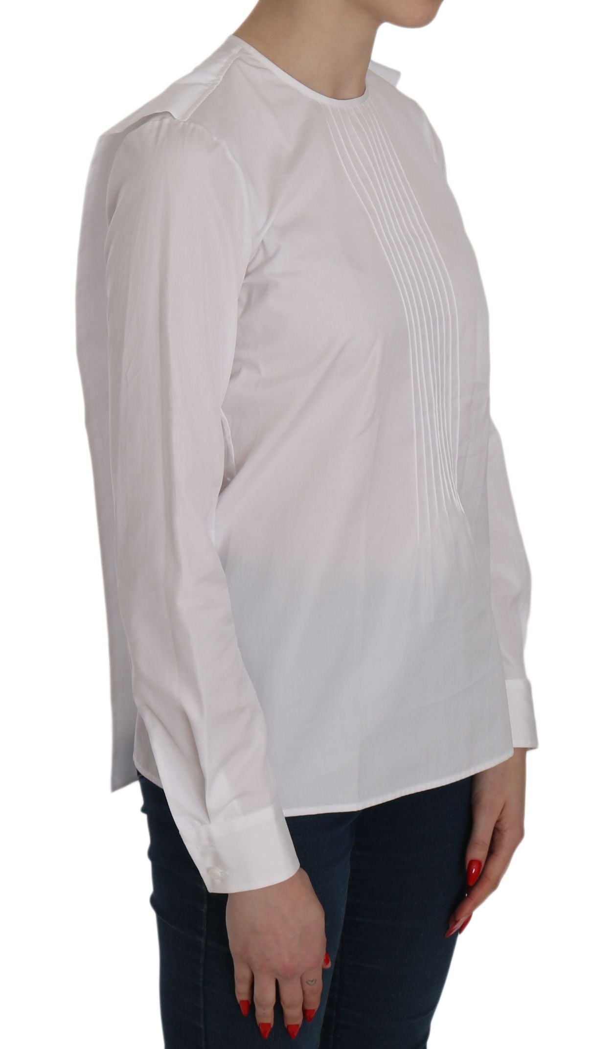 Elegant White Cotton Crew Neck Top