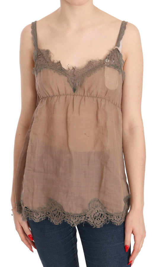 Elegant Lace Brown Linen Blouse