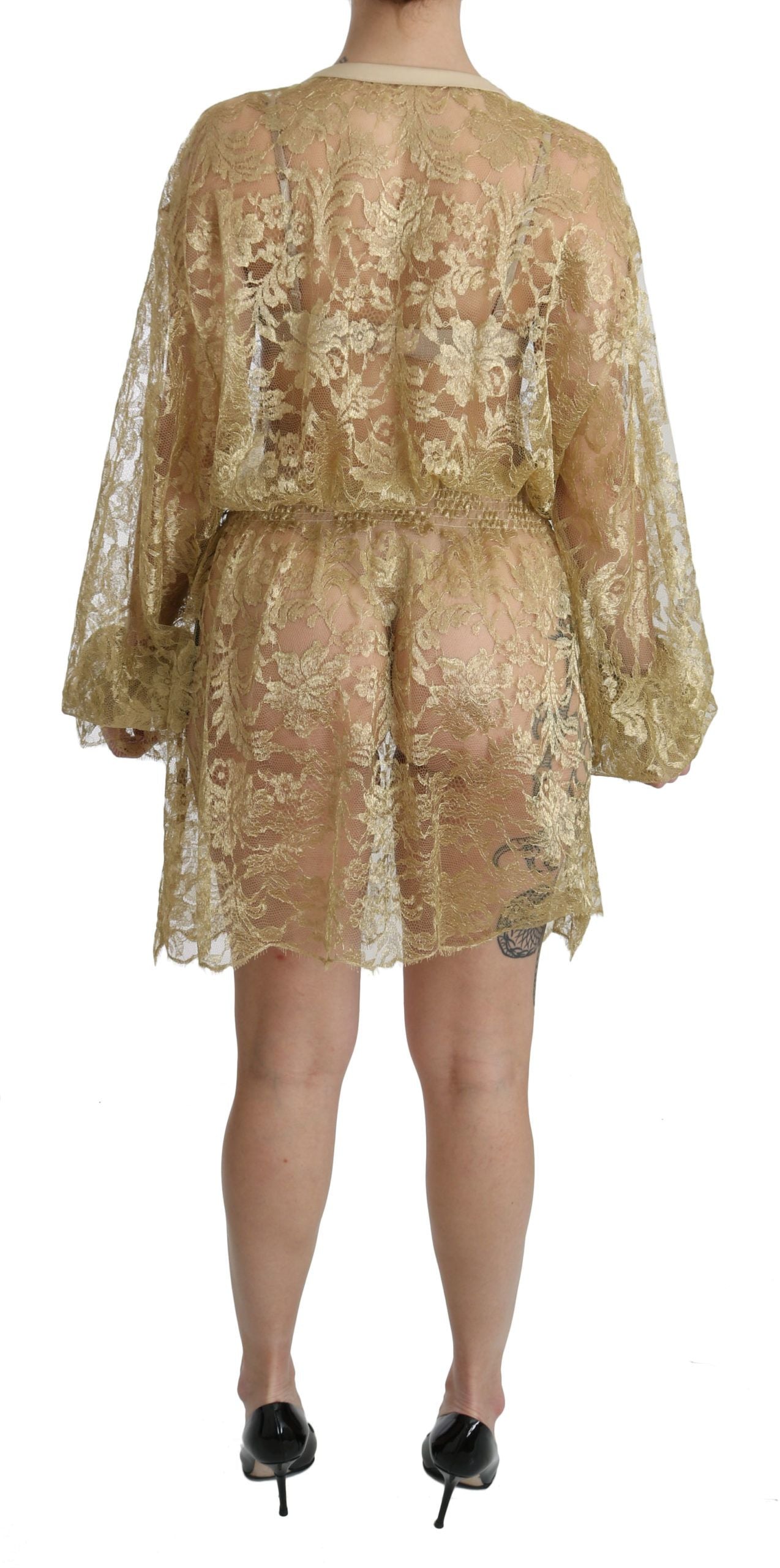 Elegant Gold Lace A-Line Knee Length Dress