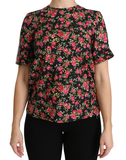 Elegant Black Floral Crew Neck Top