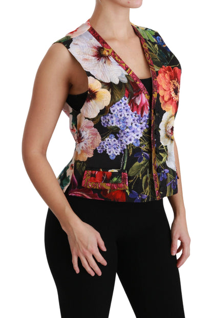 Multicolor Brocade Floral Sleeveless Vest