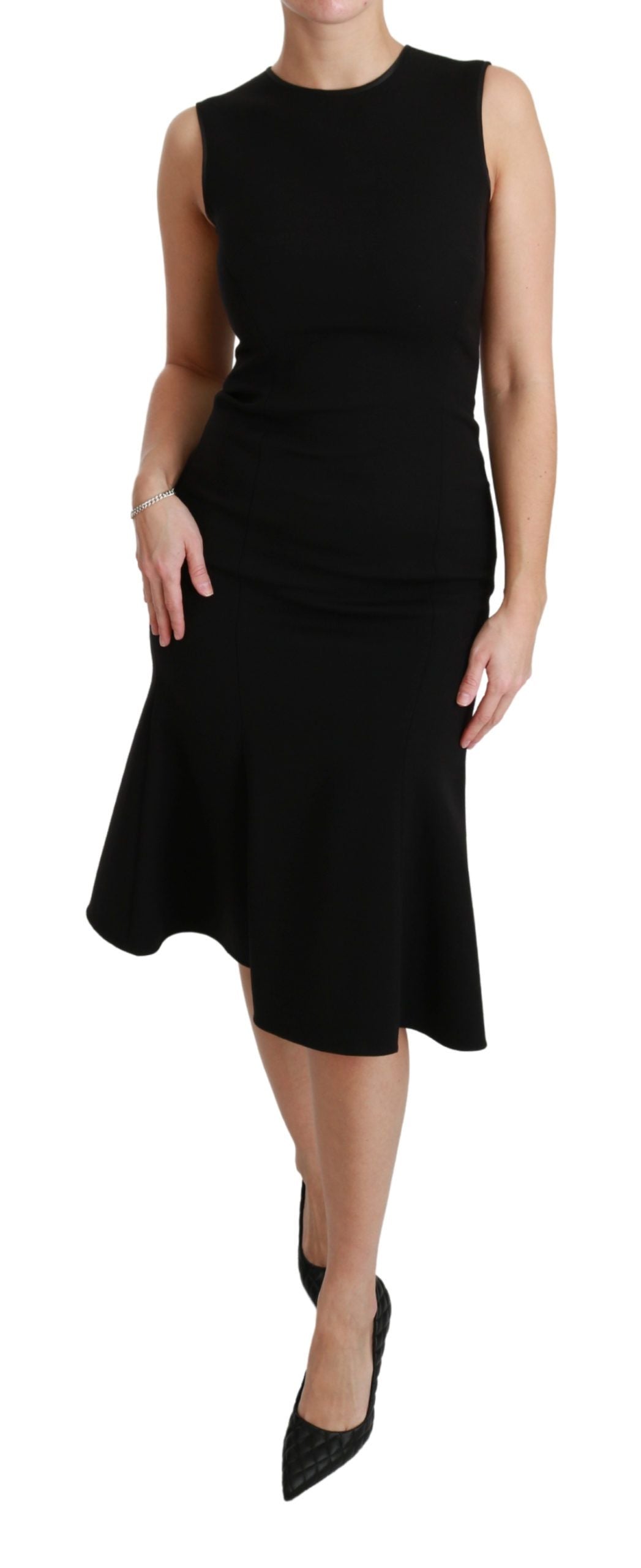 Elegant Black Fit Flare Wool Blend Dress