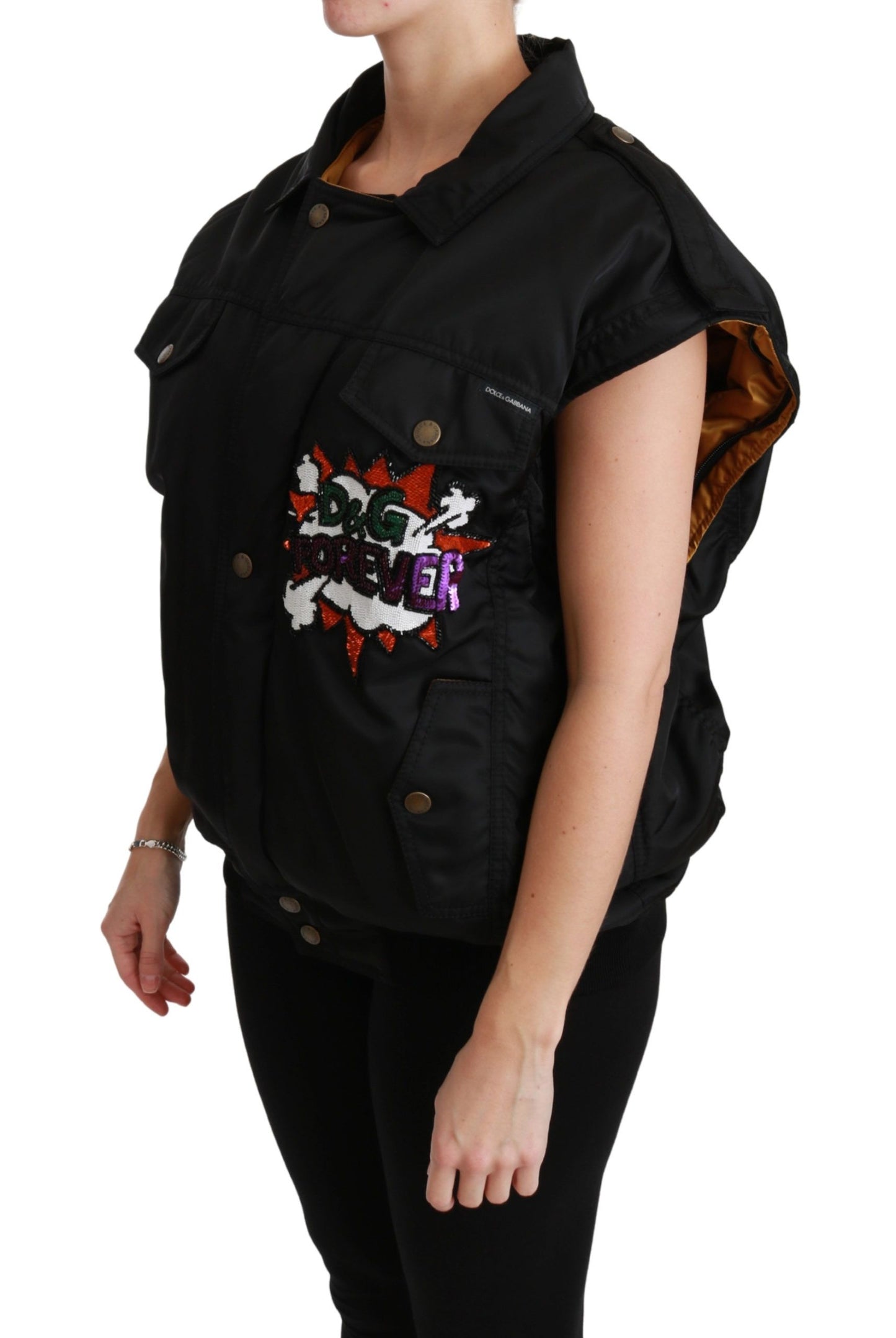 Elegant Black Bomber Jacket with Detachable Features