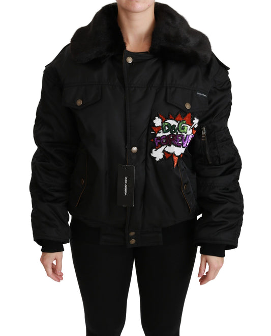 Elegant Black Bomber Jacket with Detachable Features