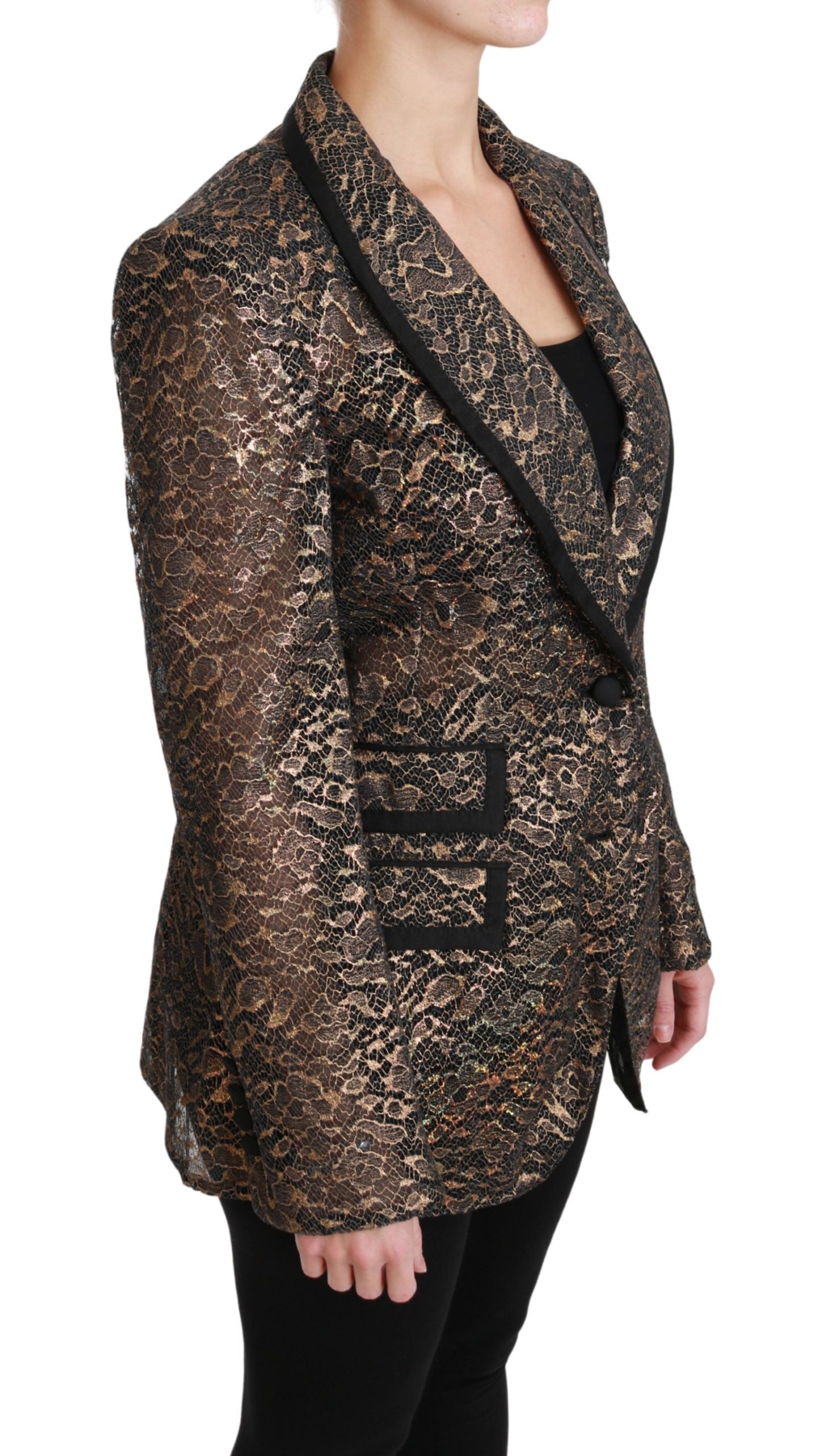 Elegant Gold Floral Lace Blazer Jacket