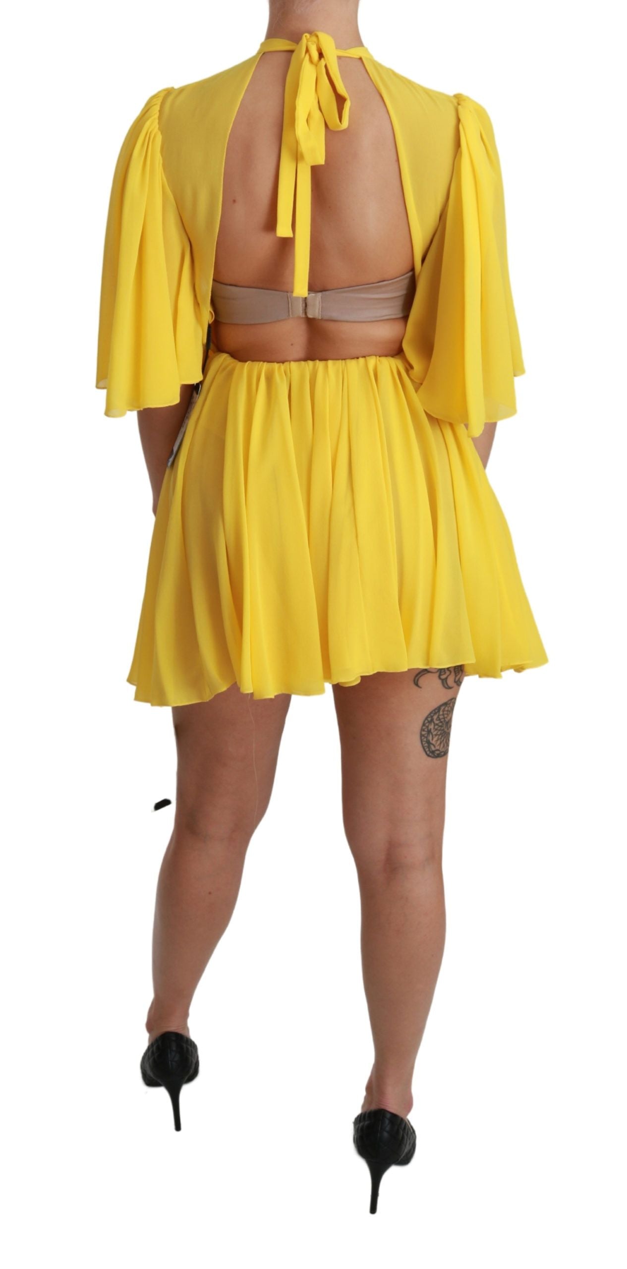 Silk Pleated A-line Mini Dress in Sunshine Yellow