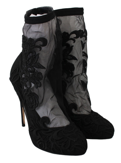 Embroidered Floral Stiletto Socks Booties