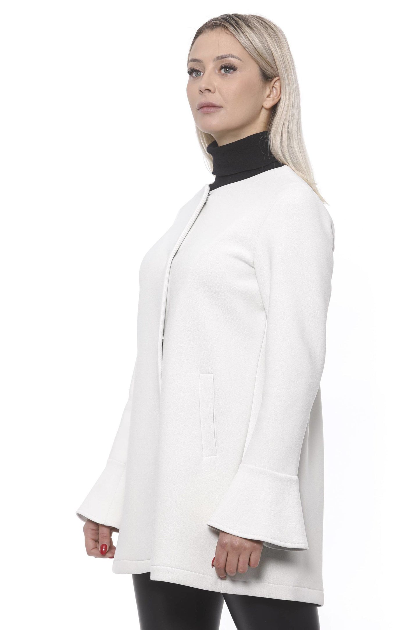 Elegant White Neoprene Woman Coat