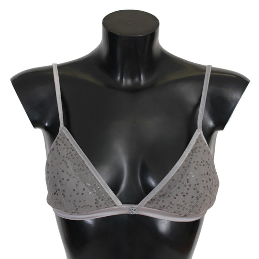 Sequined Gray Triangolo Bra Luxury Underwear