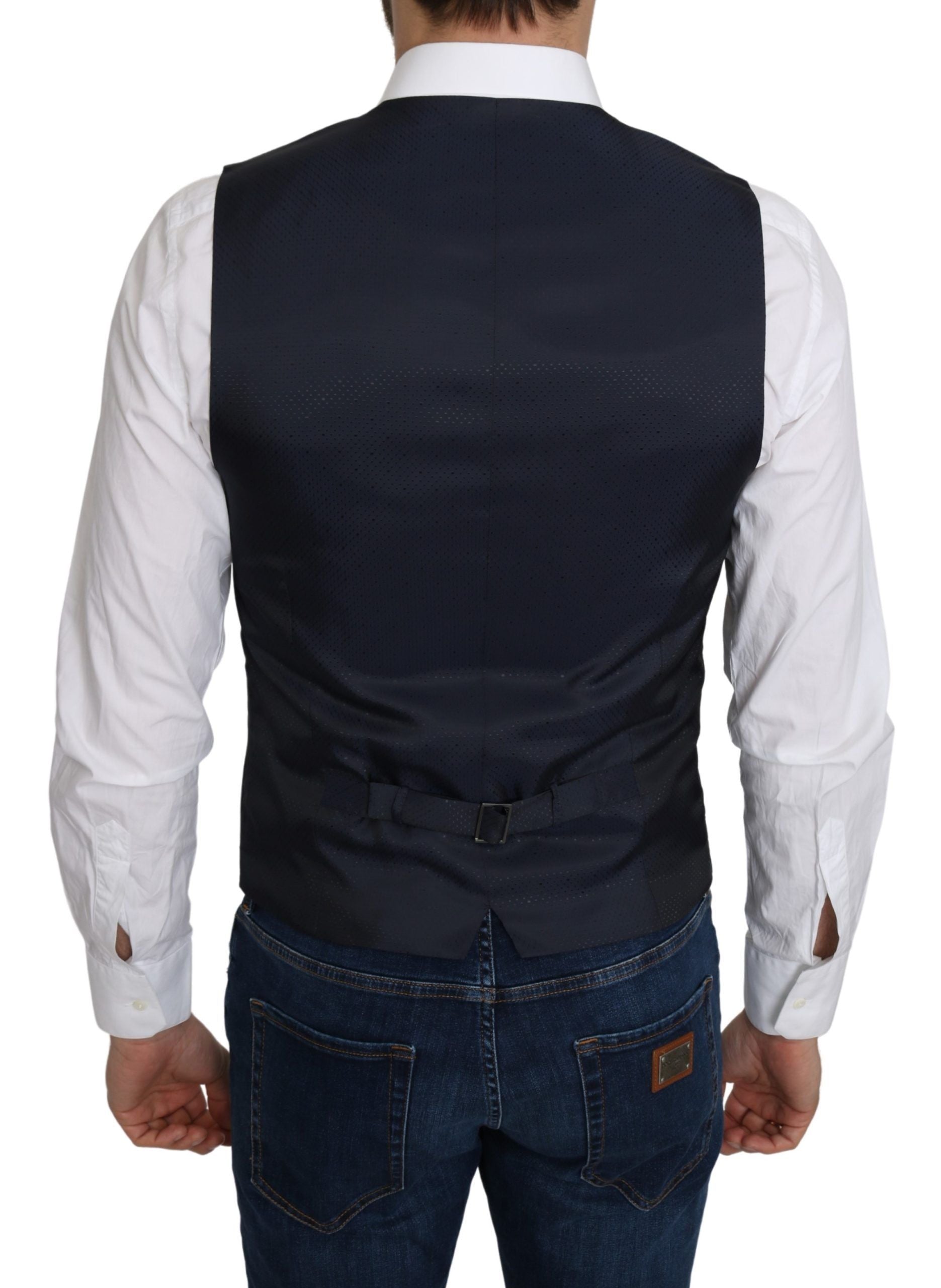 Elegant Blue Silk-Blend Formal Vest