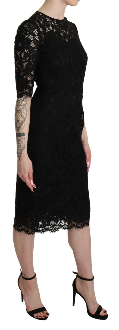 Elegant Black Lace Sheath Knee-Length Dress