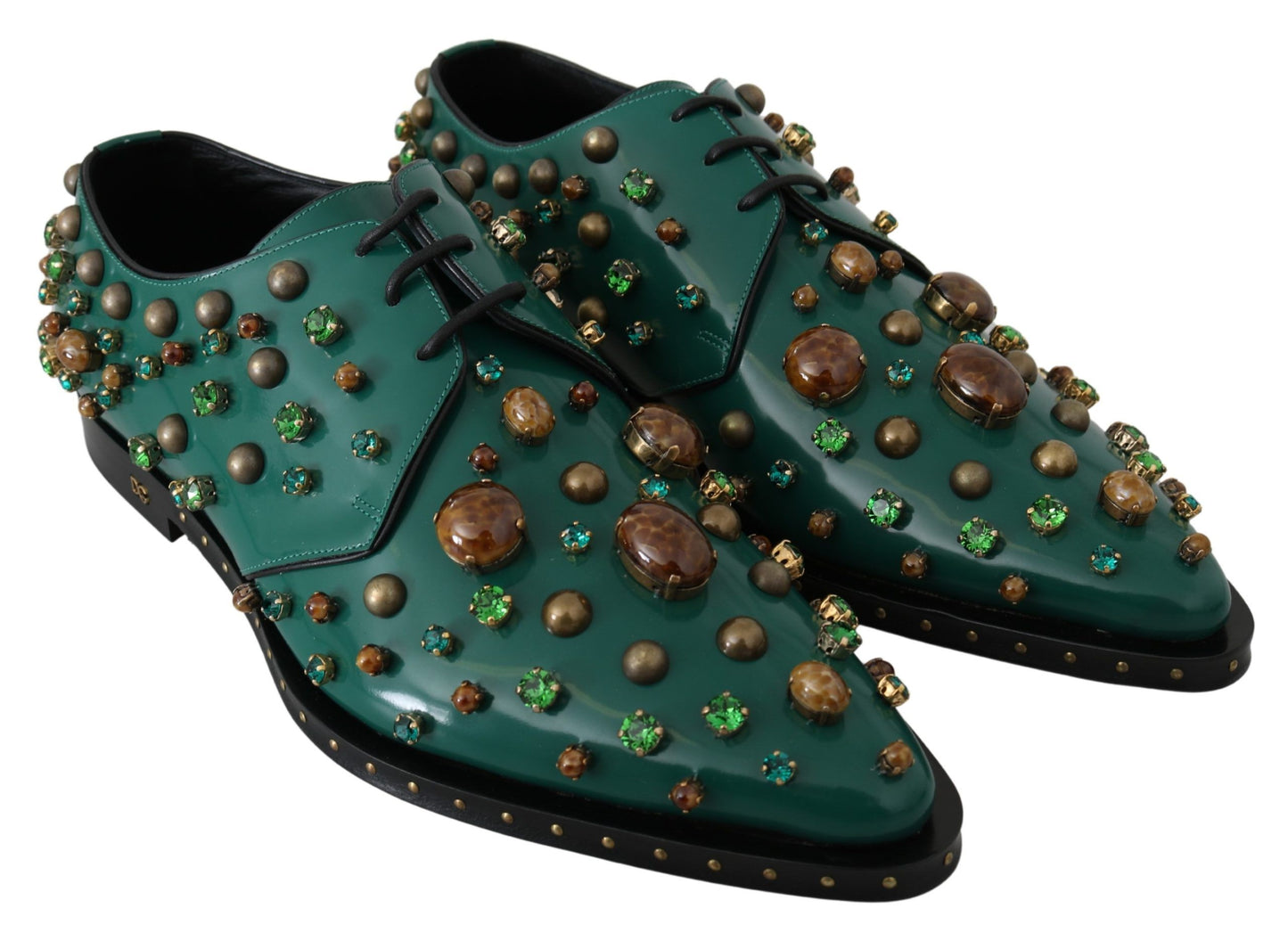 Emerald Leather Dress Shoes with Crystal Accents