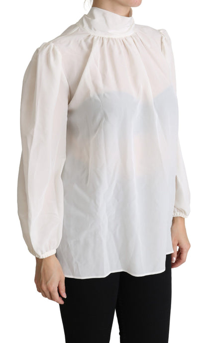 Elegant White Silk Pussy Bow Blouse