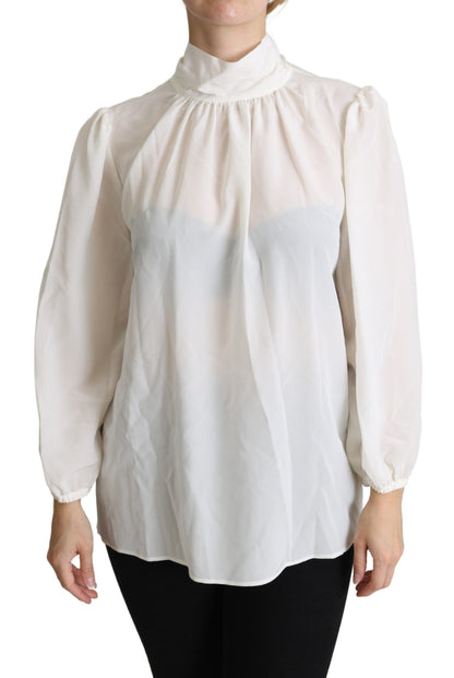 Elegant White Silk Pussy Bow Blouse