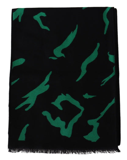 Elegant Wool Silk Black Unisex Scarf