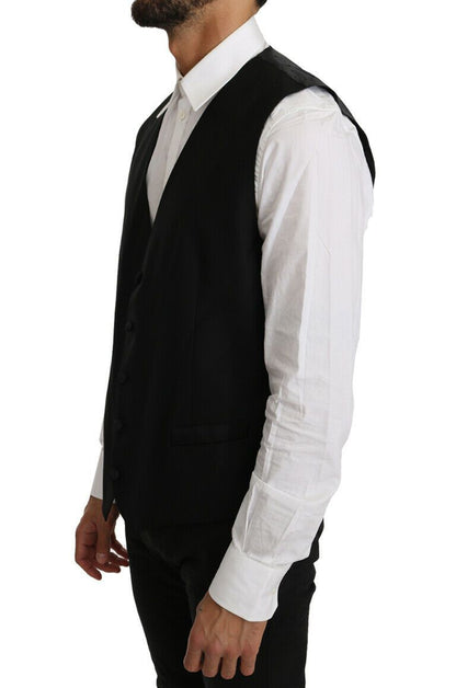 Elegant Black Formal Wool Blend Vest