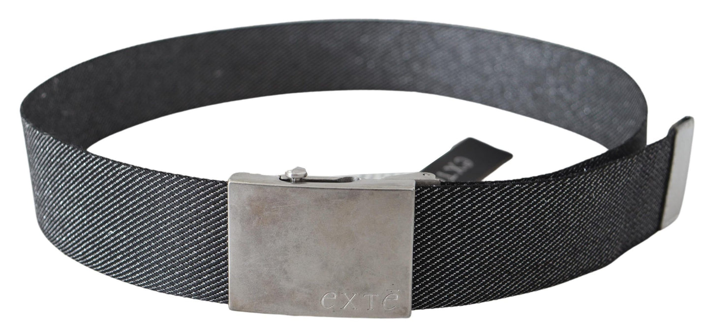 Elegant Black Canvas Waist Belt with Silver Buckle