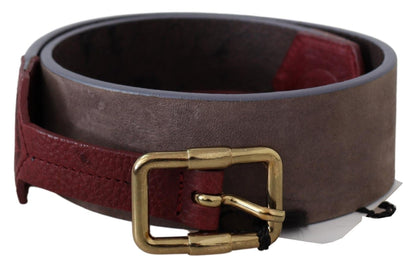 Elegant Brown Leather Belt with Gold Buckle