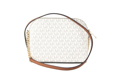 Jet Set Travel Medium Leather X Cross Dome Crossbody Handbag (Vanilla Signature/Gold)