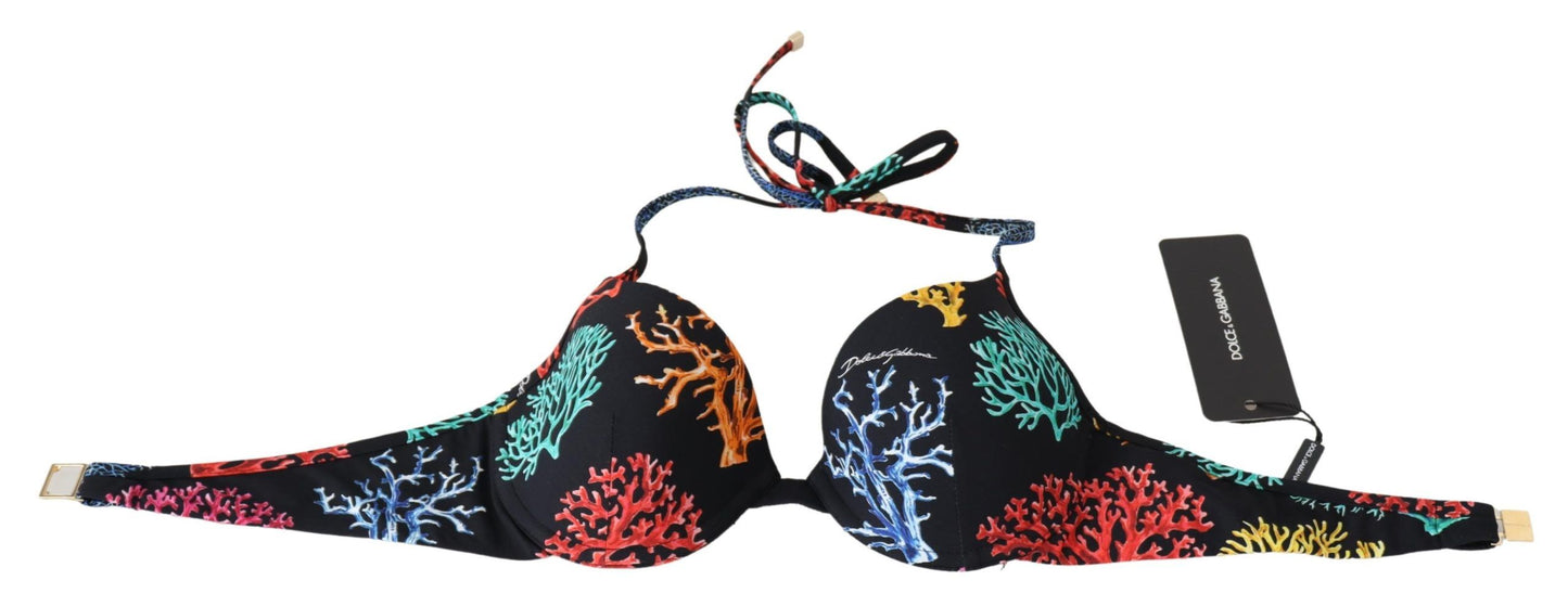 Chic Black Coral Print Bikini Top