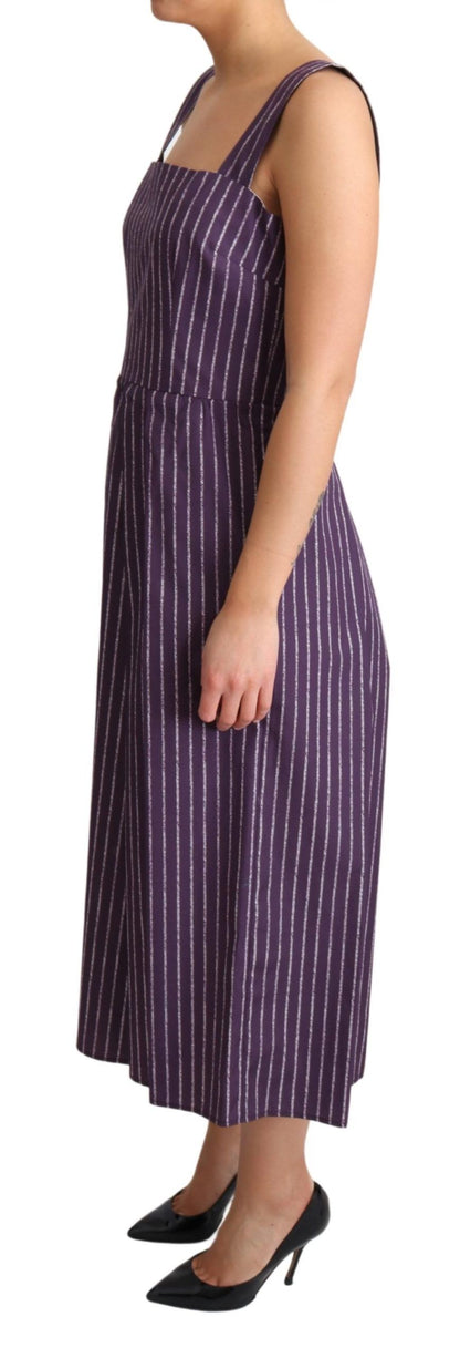 Elegant Sleeveless A-Line Purple Stripe Dress