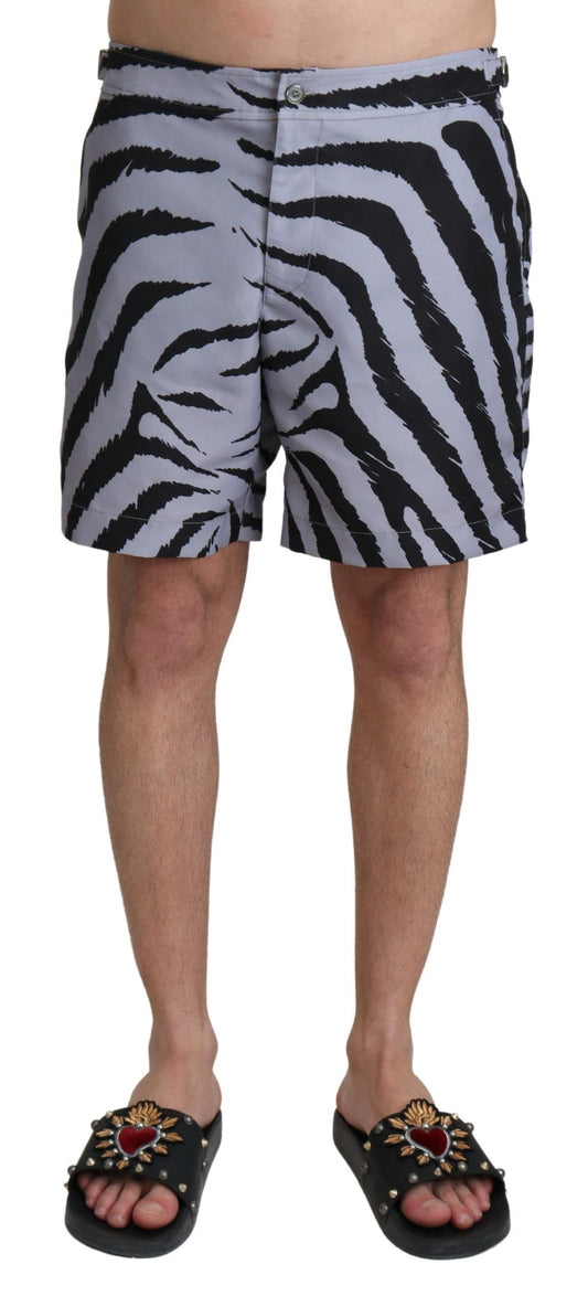 Elegant Gray Zebra Print Swim Trunks