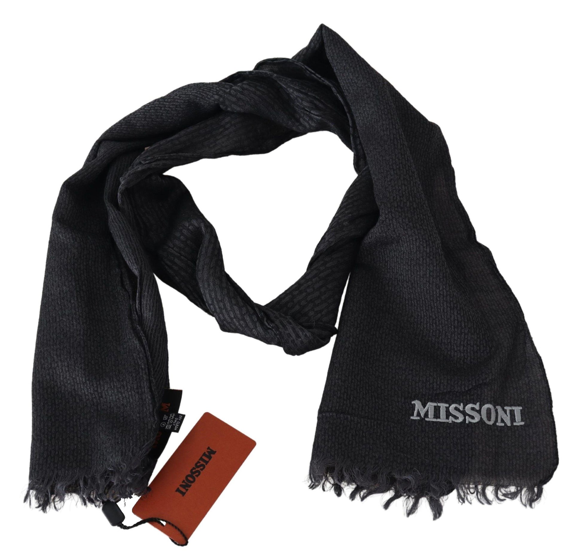 Elegant Black Wool Fringed Scarf