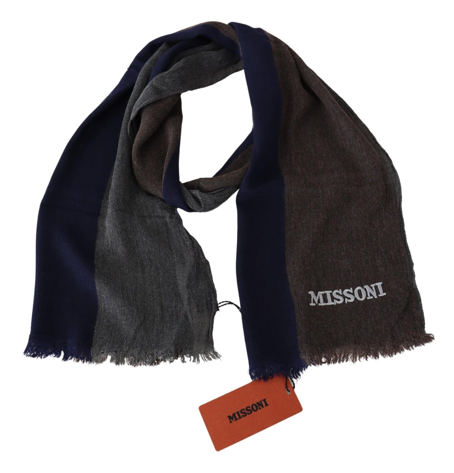 Elegant Multicolor Wool Scarf with Signature Embroidery