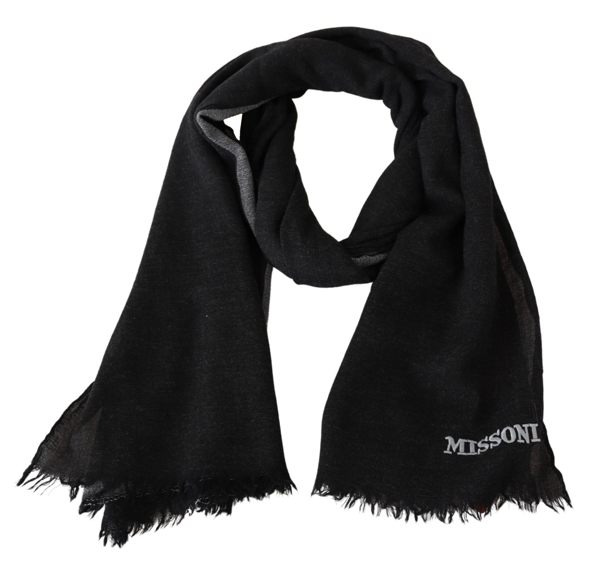 Elegant Wool Scarf with Signature Embroidery