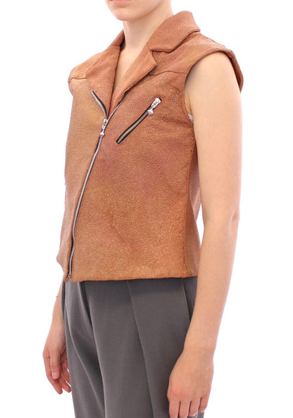 Sleeveless Leather Couture Vest in Rich Brown