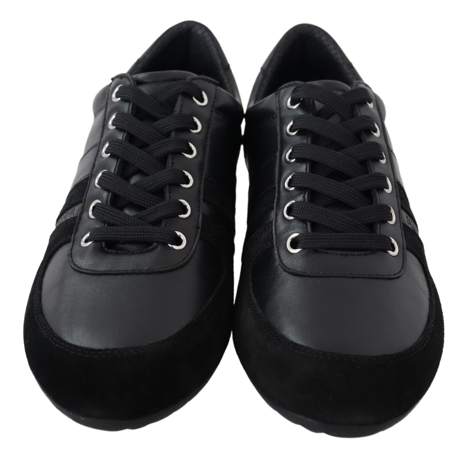 Elegant Black Leather Sport Sneakers