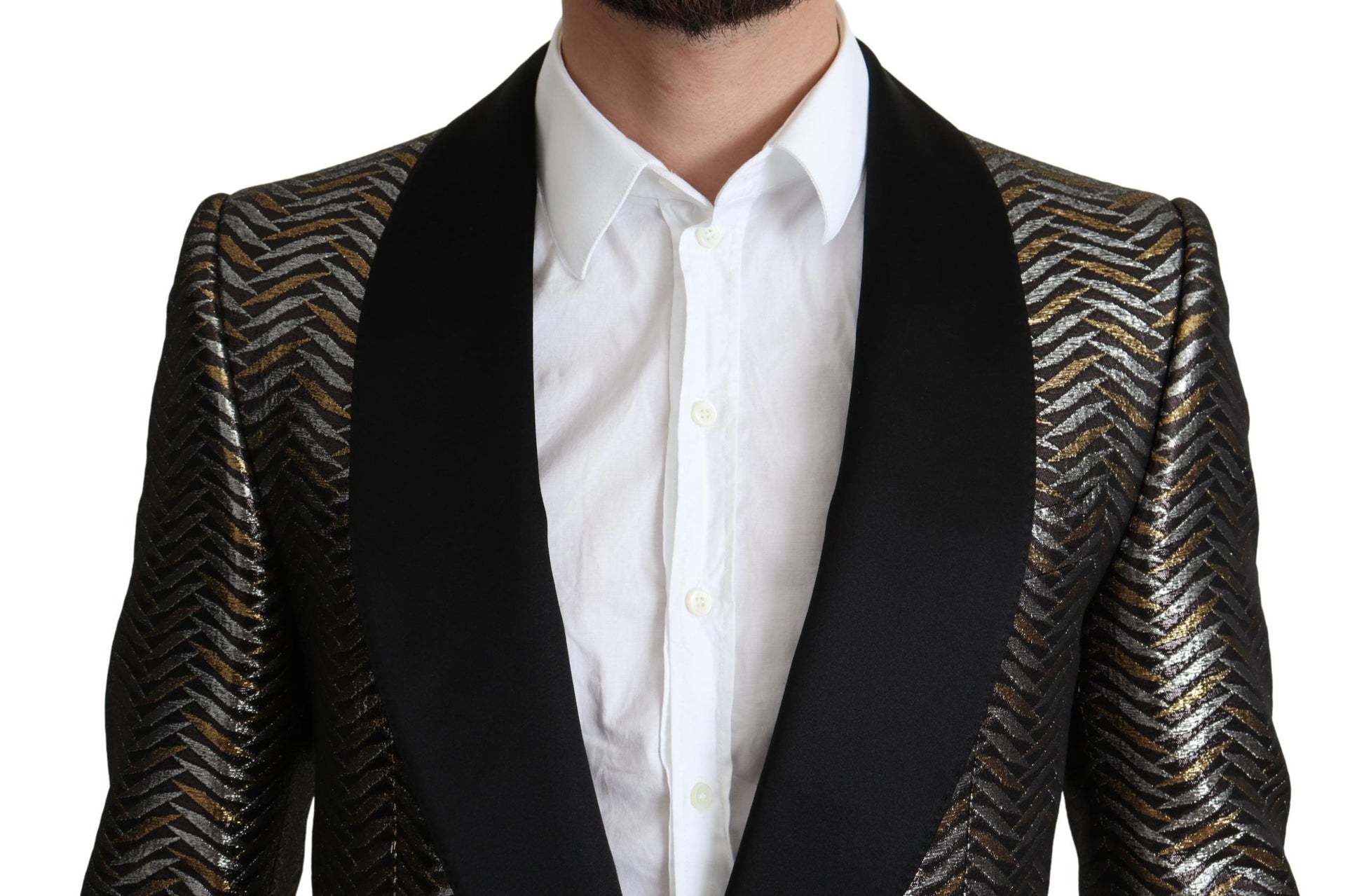 Elegant Metallic Jacquard Slim Blazer Jacket