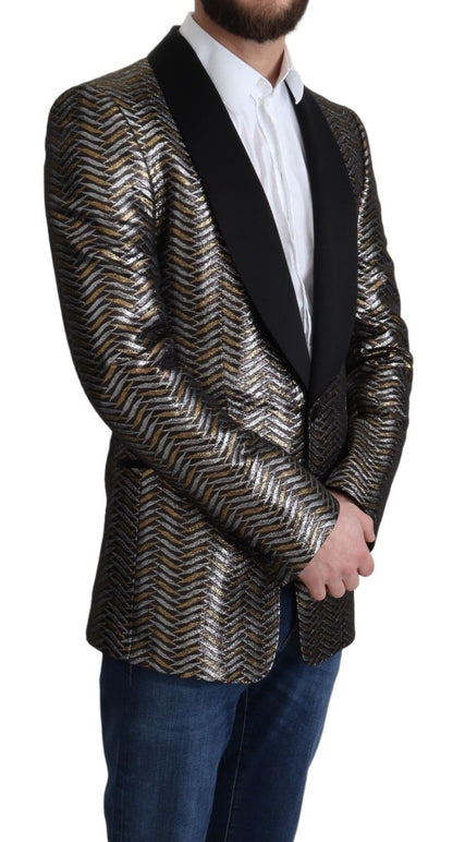 Elegant Metallic Jacquard Slim Blazer Jacket