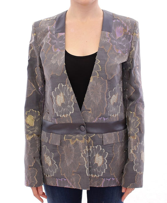 Chic Silk Floral One-Button Blazer