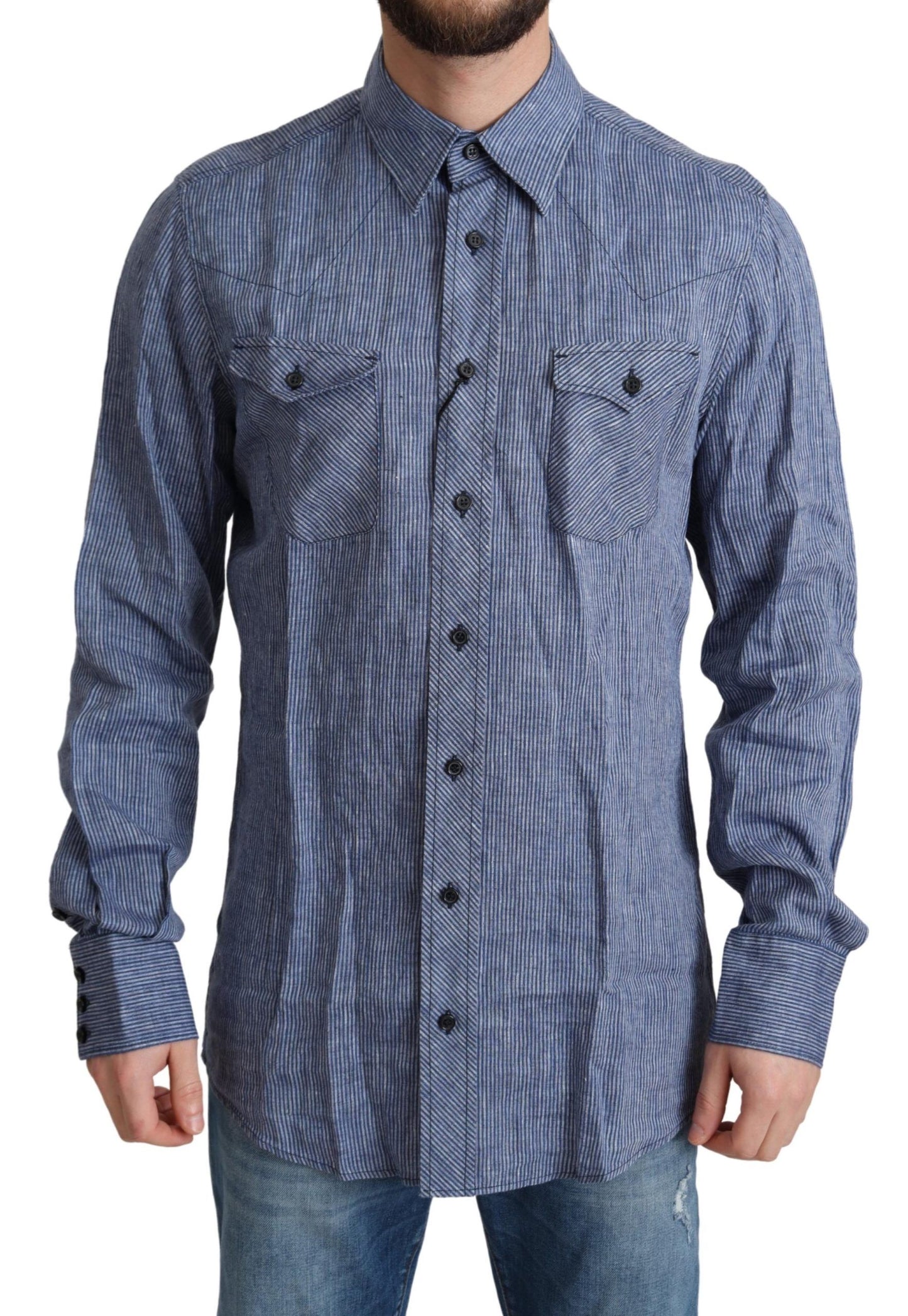 Elegant Striped Linen Button-Down Shirt