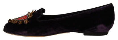 Chic Purple Velvet Loafers with Heart Detail