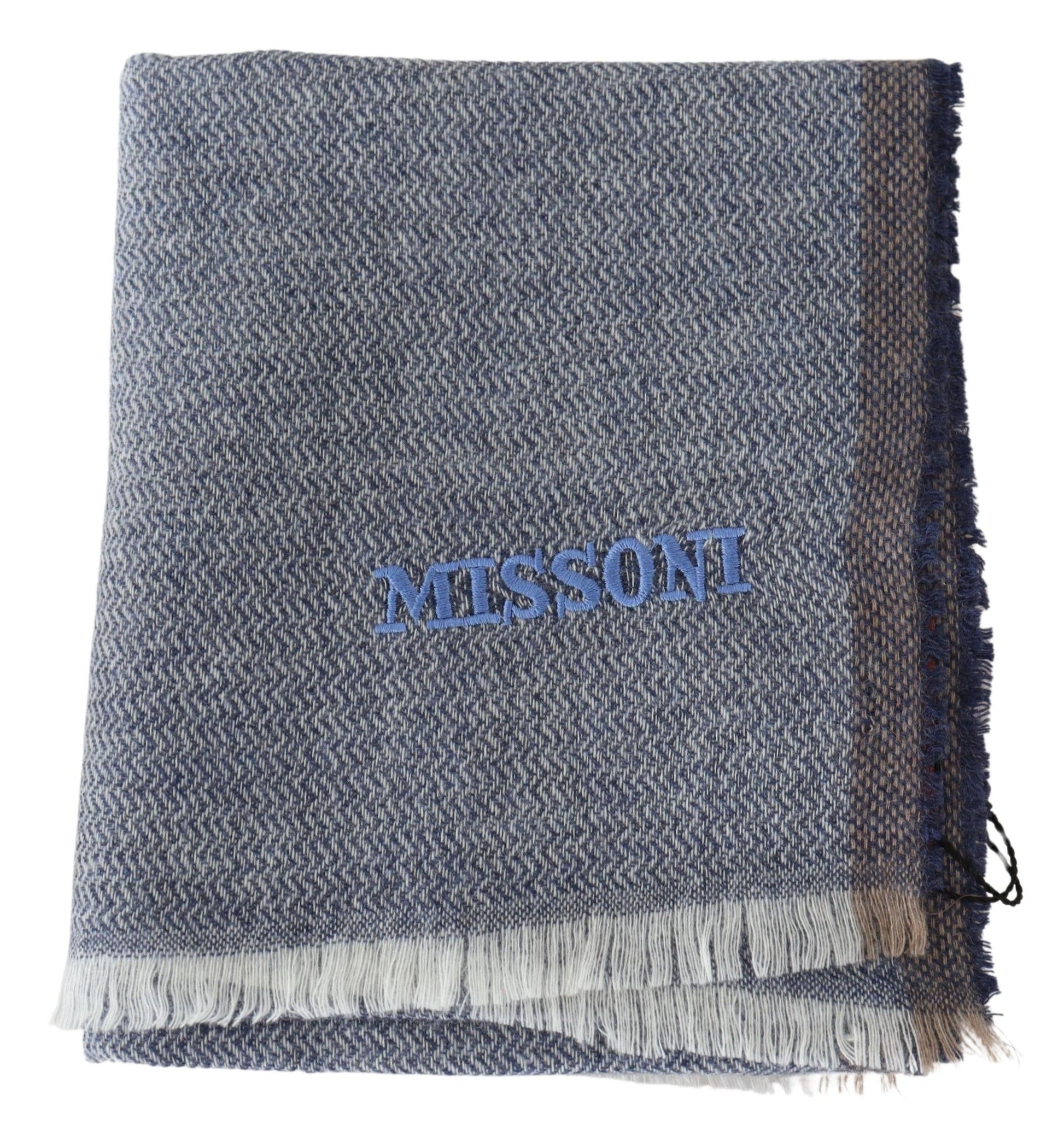 Elegant Gray Wool Scarf with Stripes and Fringes