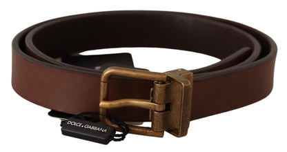 Elegant Brown Leather Belt with Gold Buckle