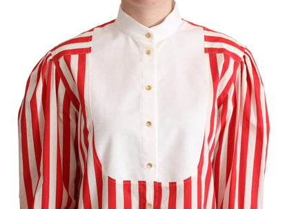 Elegant Red and White Stripe Cotton Polo Top