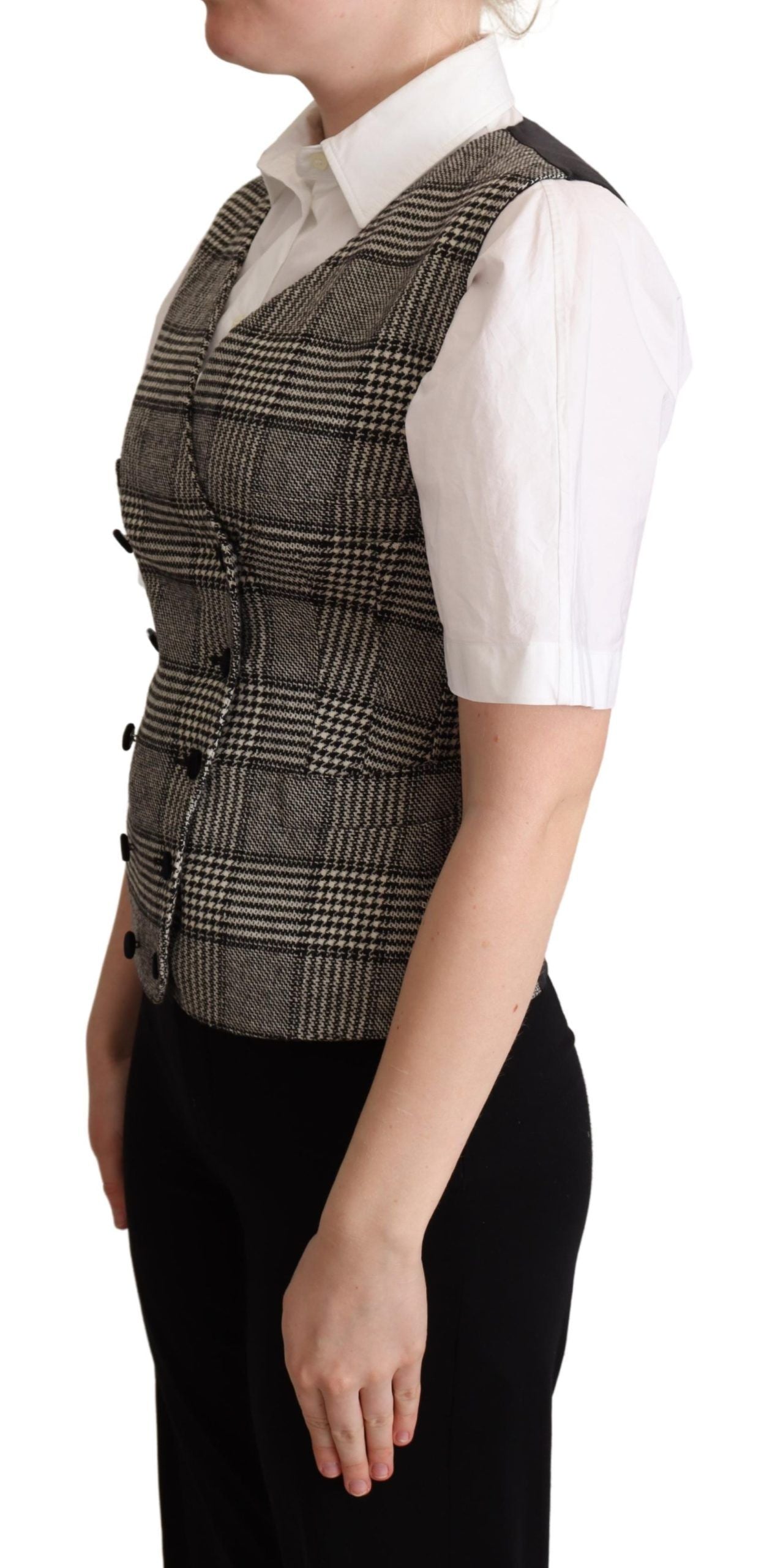 Elegant Checkered Gray Silk Blend Vest