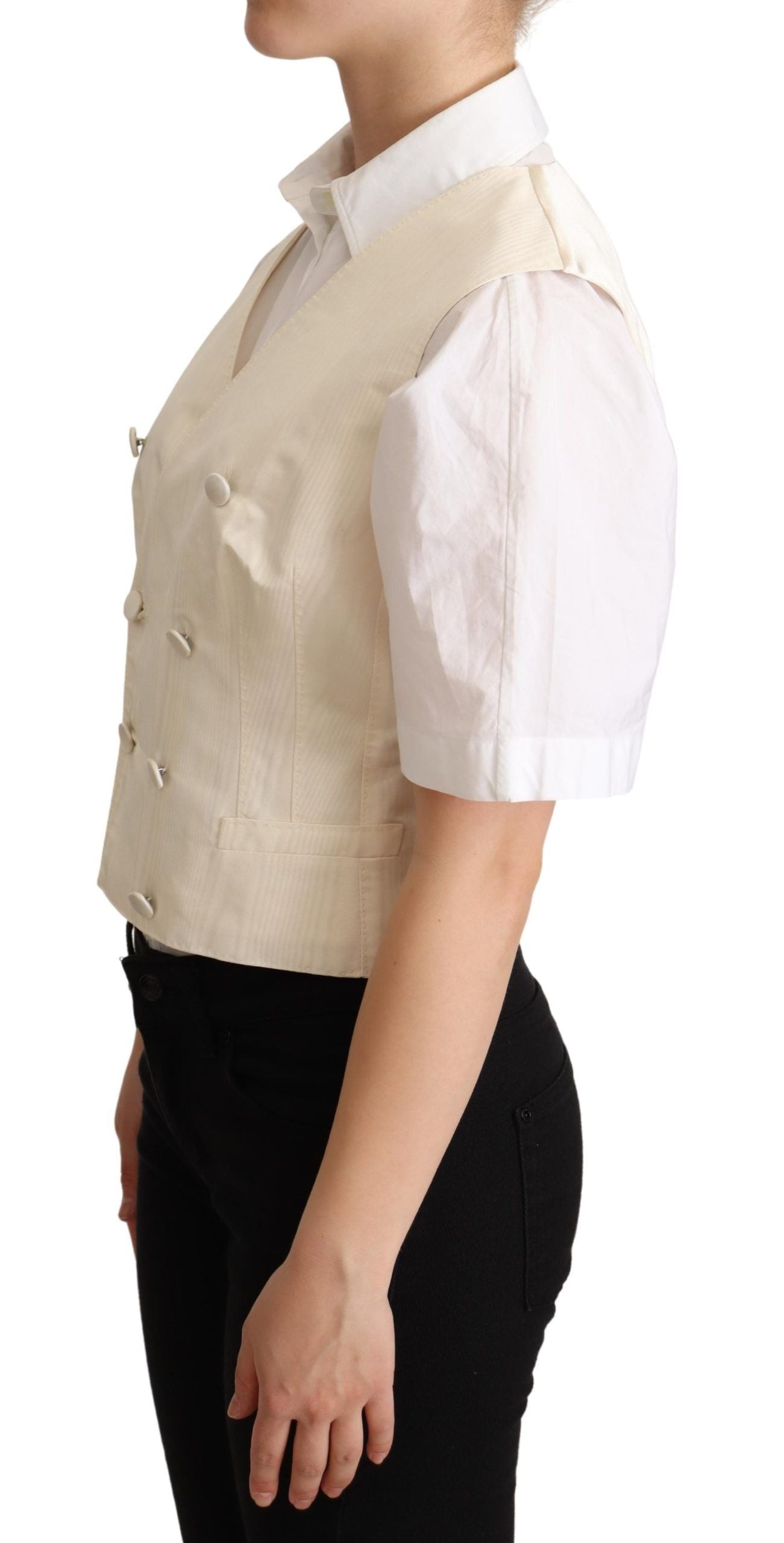 Beige Silk Blend Sleeveless Vest Luxury Waistcoat