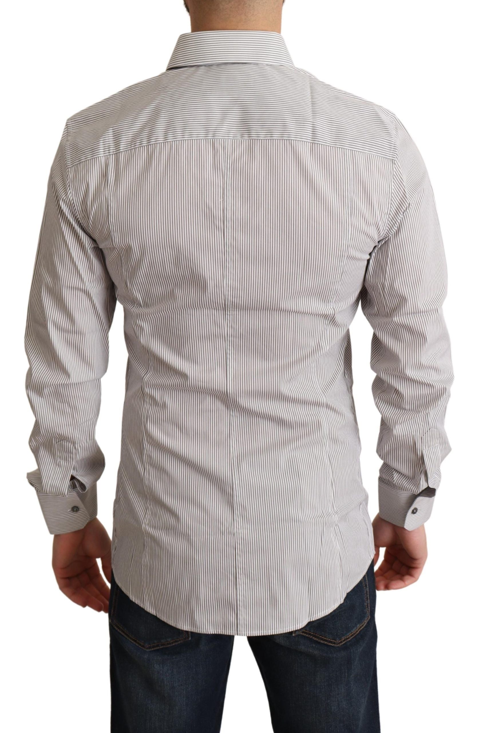 Elegant Gray Striped Slim Fit Dress Shirt