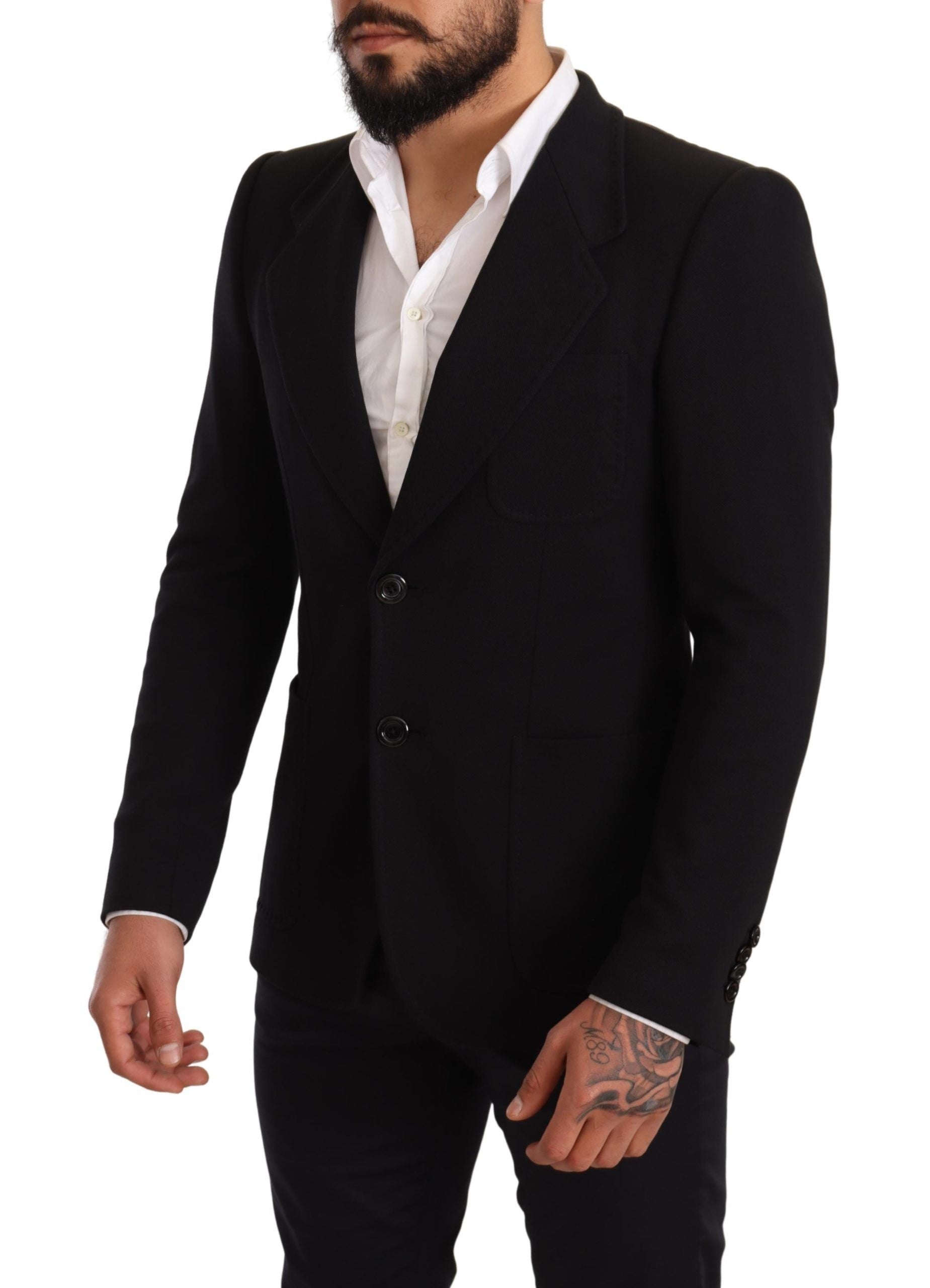 Elegant Slim Fit Black Cotton Blazer