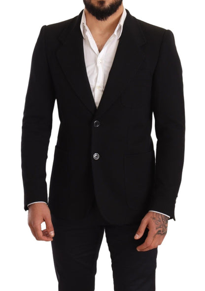 Elegant Slim Fit Black Cotton Blazer