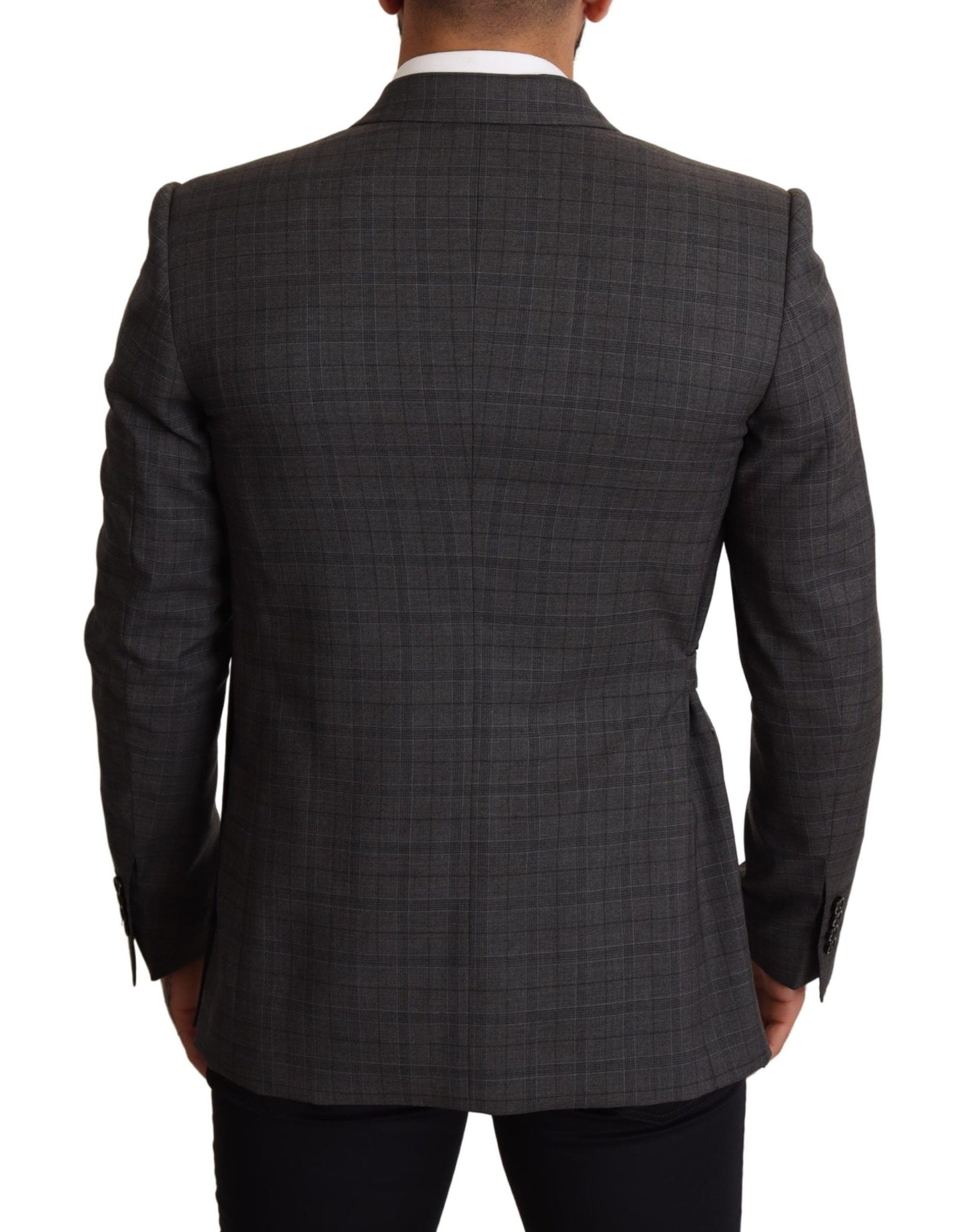 Chic Gray Check Martini Slim Fit Double-Breasted Blazer