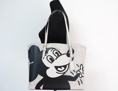 (C6978) Mickey Mouse X Keith Haring Mollie Large Leather Shoulder Tote Bag