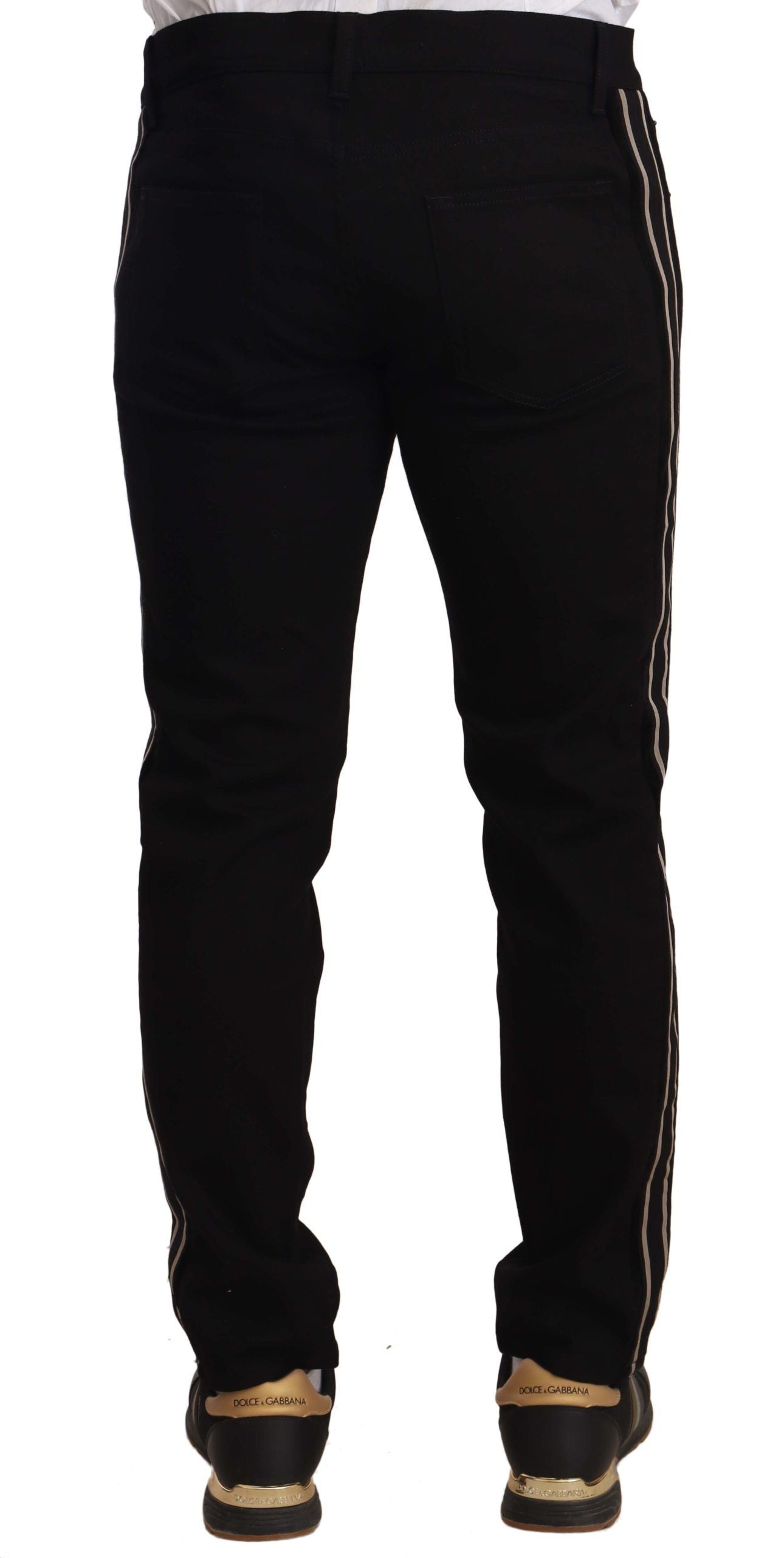 Heraldic Embroidered Slim Fit Black Jeans